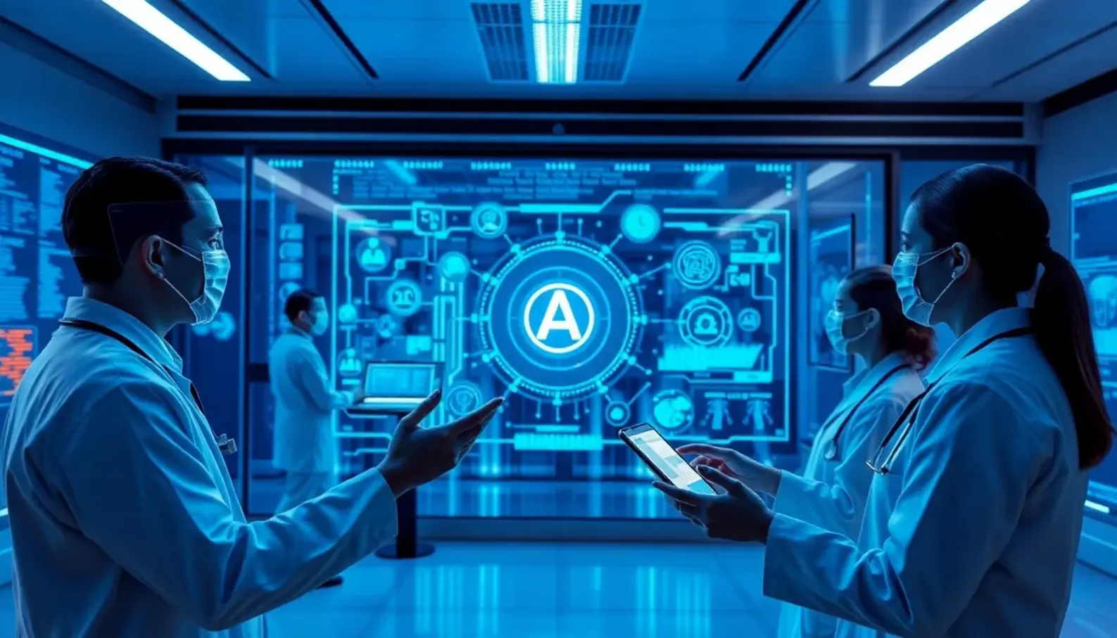 AI technology in healthcare analytics showing data visualizations and insights.