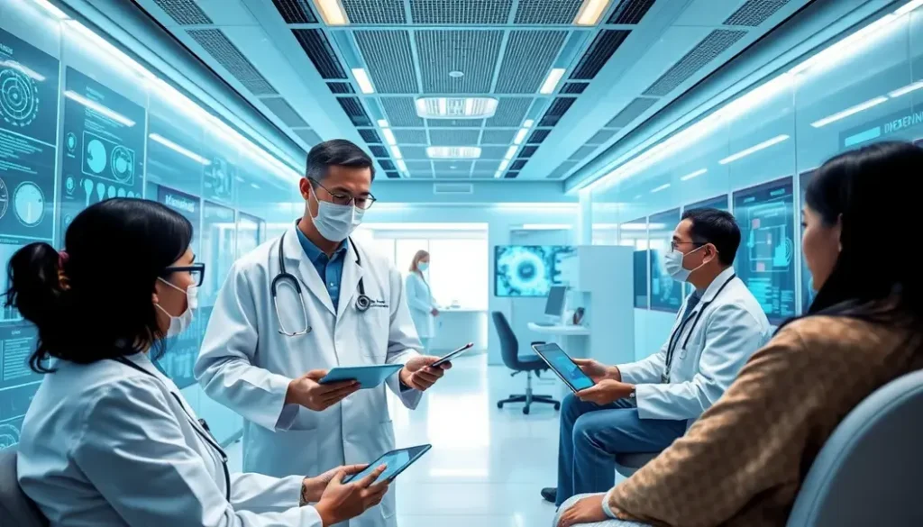 A modern healthcare facility demonstrating the integration of AI and advanced technologies.