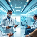 A modern healthcare facility demonstrating the integration of AI and advanced technologies.