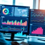 A high-tech healthcare analytics dashboard displaying AI insights for enhanced patient care.