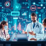 A representation of the future of healthcare analytics combining diverse professionals and technology