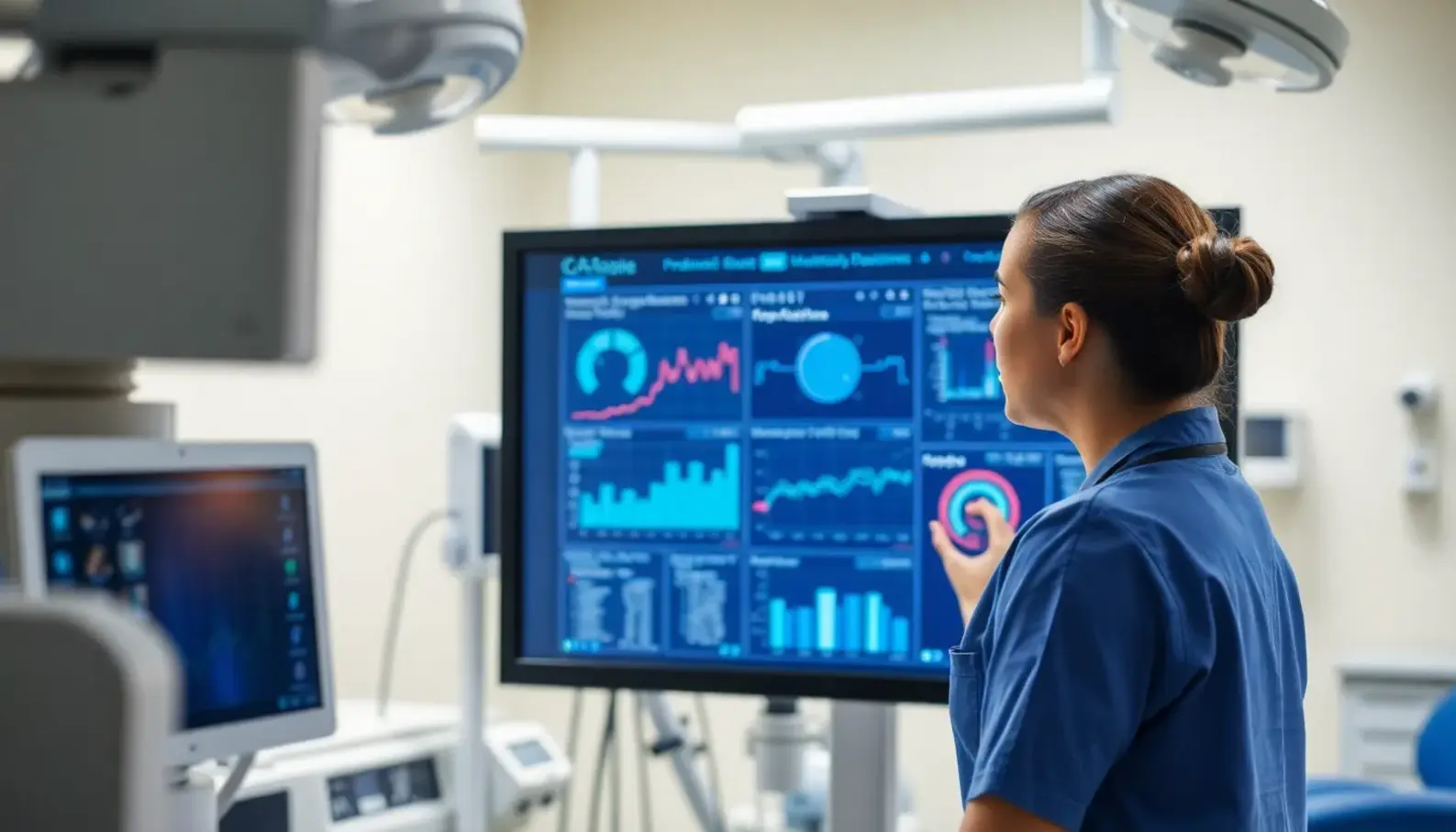 Healthcare professional utilizing predictive analytics for clinical decision-making.