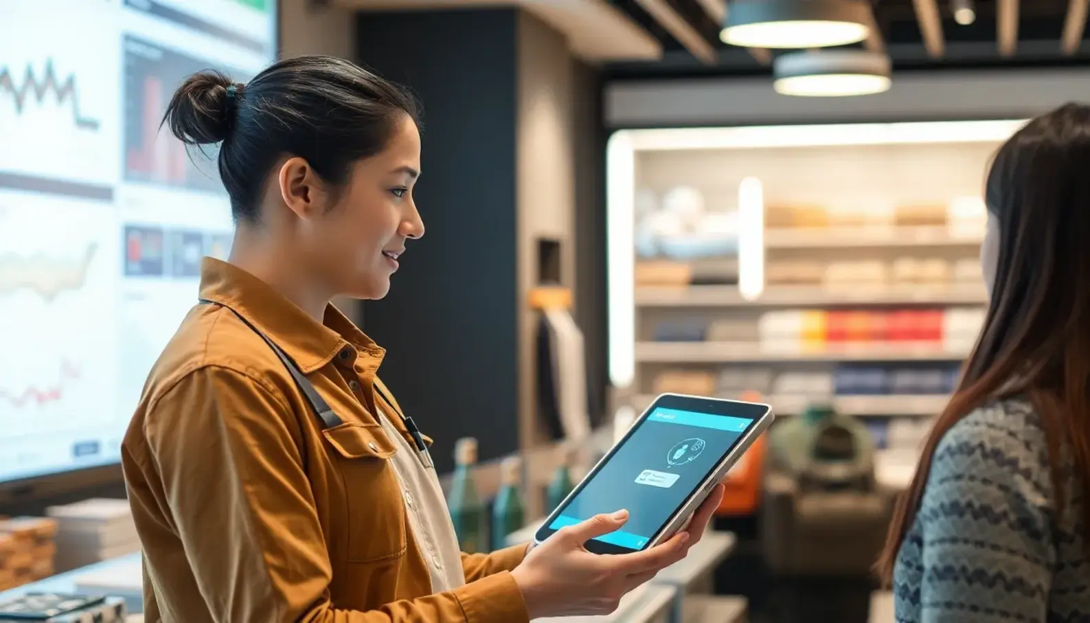 AI analyzes customer data in a retail setting for enhanced personalization.