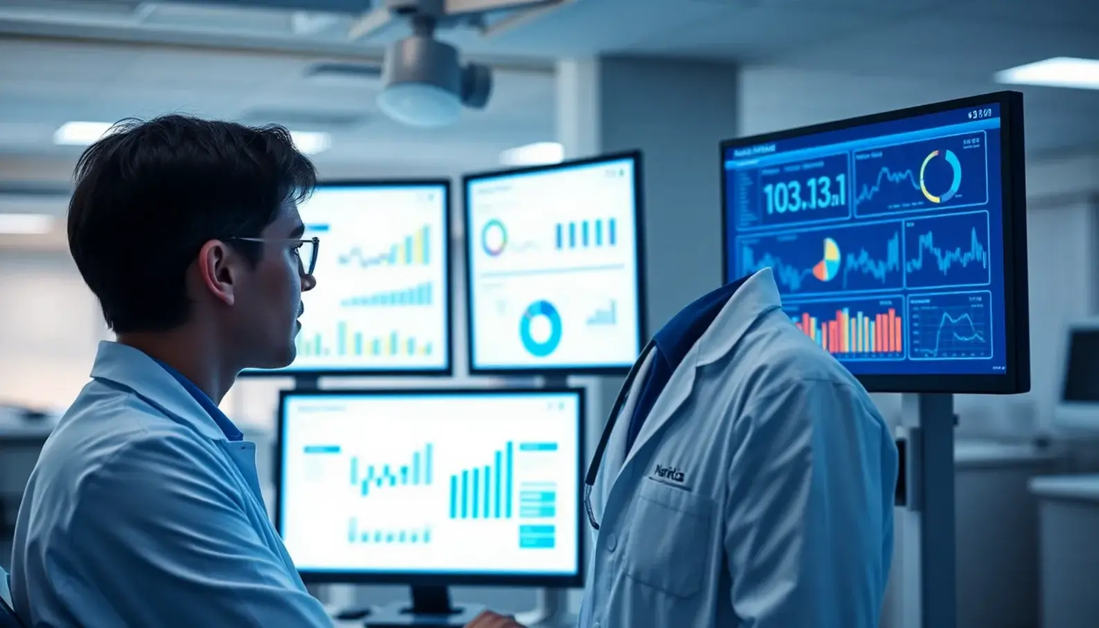 A healthcare analyst utilizing AI tools for deep data insights.