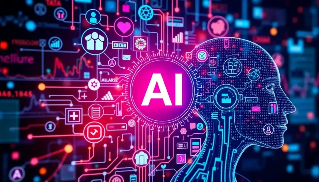An artistic representation of AI integration in healthcare analytics showcasing medical and technology elements.