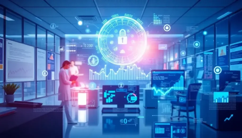 Cover image illustrating the convergence of AI technology and healthcare analytics, showing elements like data charts, policy documents, and healthcare professionals.