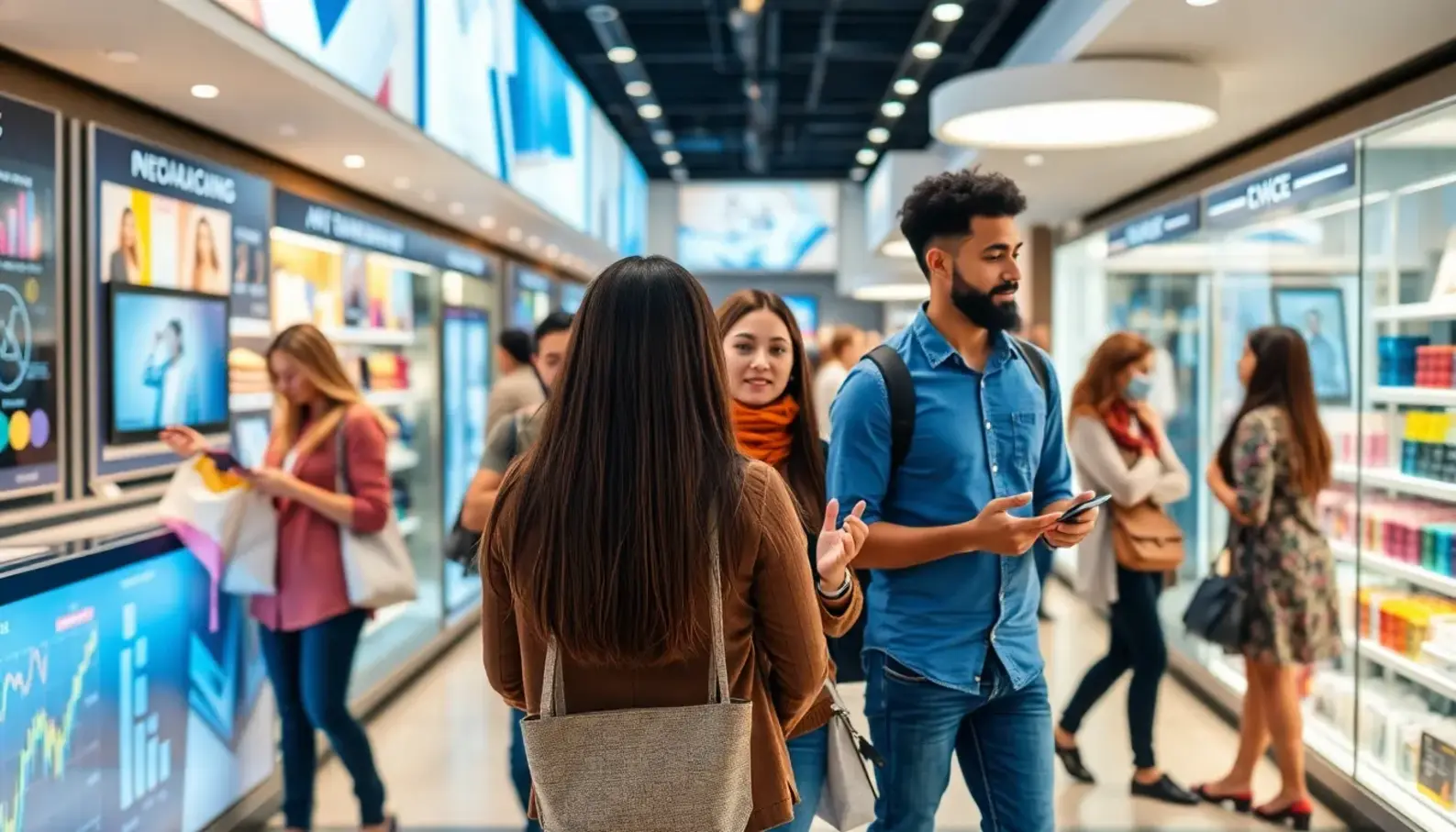 AI tools in retail analyzing consumer behaviors in a modern shopping environment.