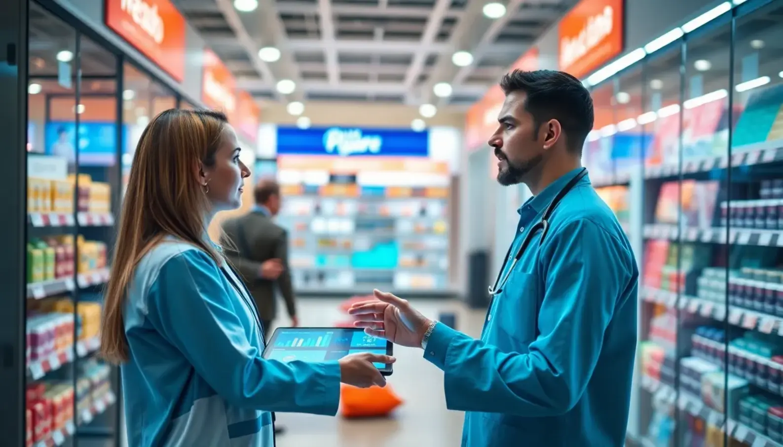A clinician utilizing AI tools to enhance patient interaction in a retail healthcare setting.