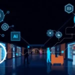 An illustrative representation of AI integrating with retail operations, showcasing analytics, customer interactions, and supply chain optimization.