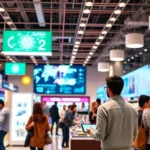 A lively retail space integrating AI technology for customer engagement and analytics.