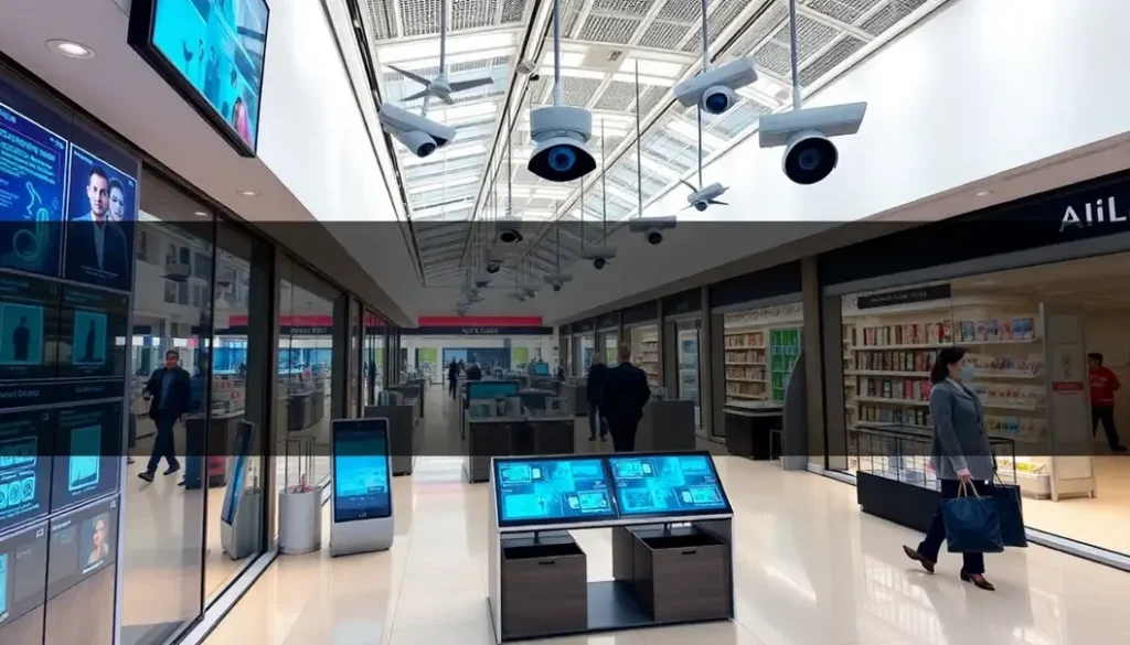 A retail store integrating AI technology to improve security and customer experience.