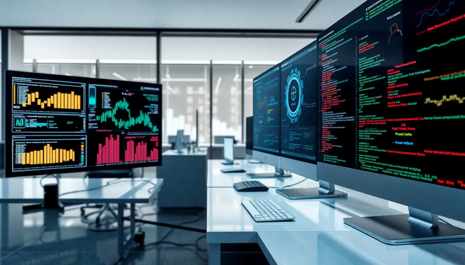 An illustration of AI technologies actively managing cybersecurity protocols.