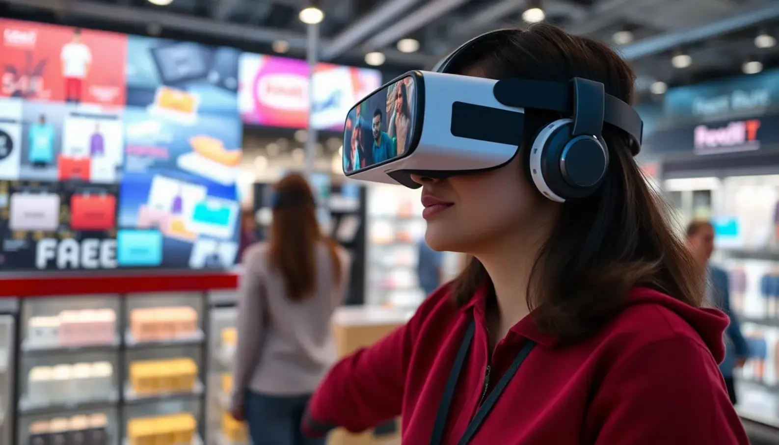 A designer utilizing AI in a virtual retail environment.