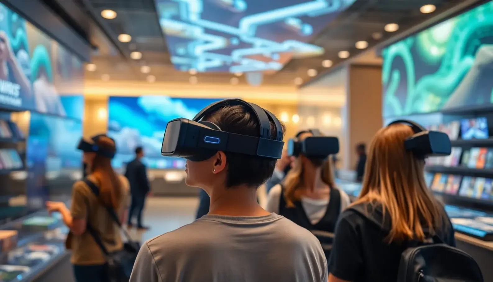 AI personalization enhancing the shopping journey for customers in a vibrant retail space.