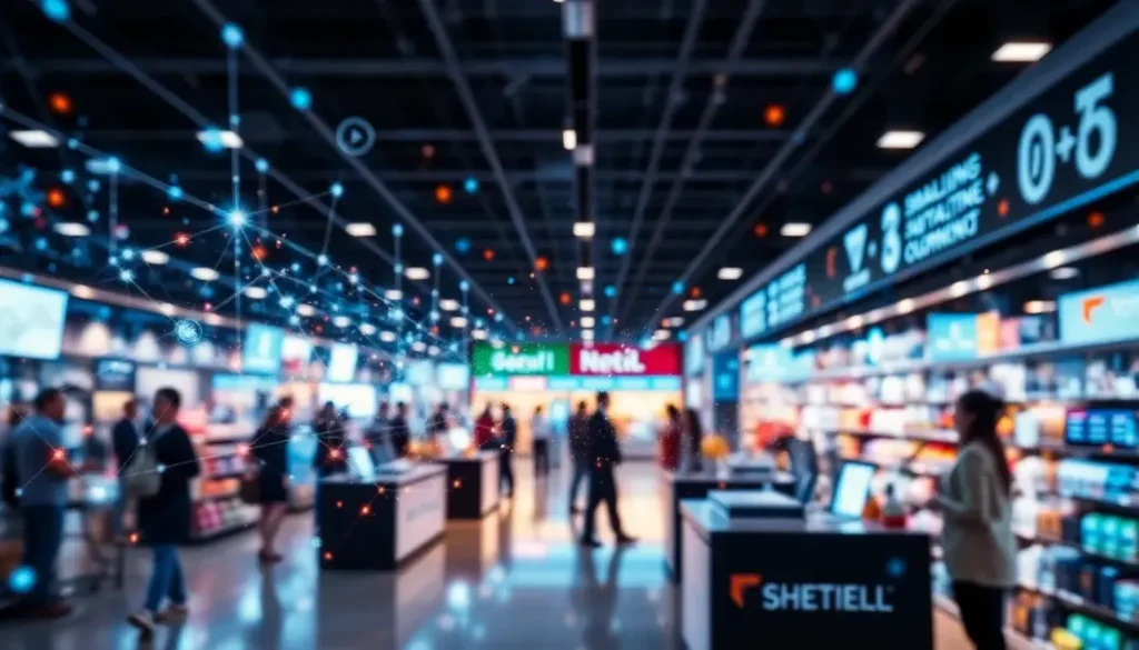Artistic representation of AI influences on retail dynamics.