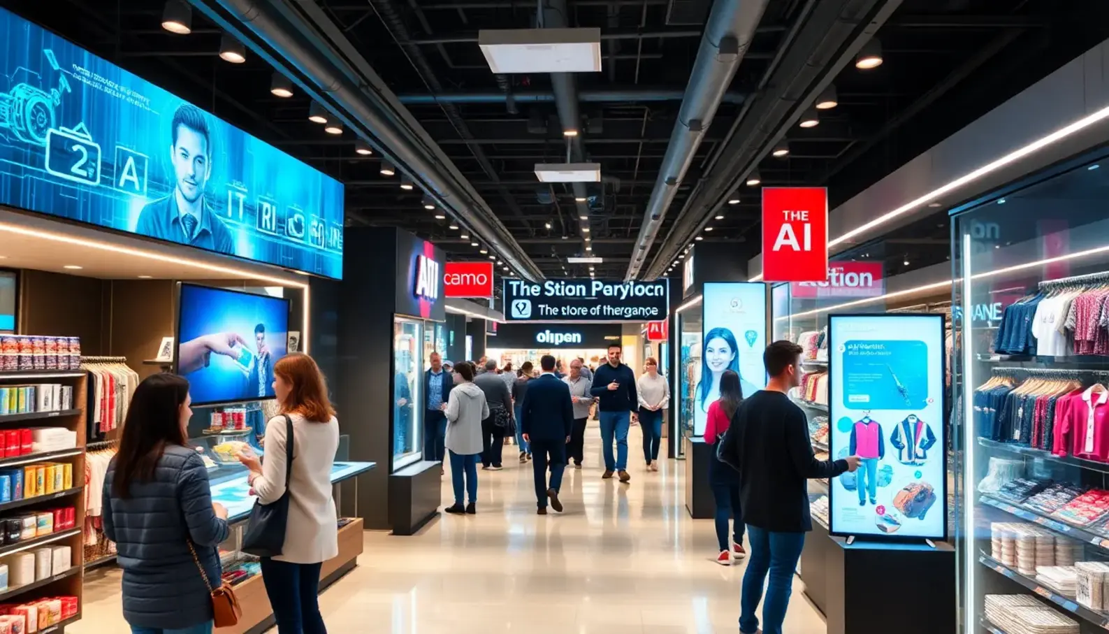 AI technology enhancing customer interaction in a modern retail space.