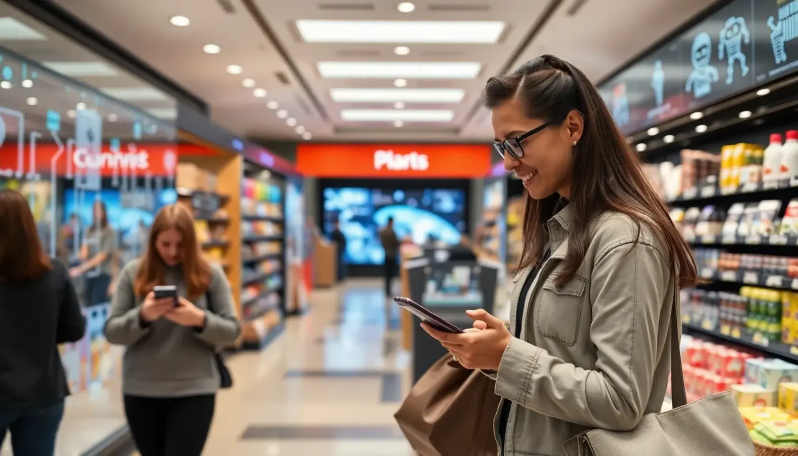 Overview of a modern retail environment enhanced by AI technologies.