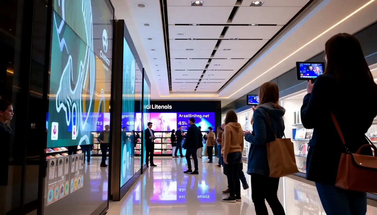 AI personalization enhancing the shopping journey for customers in a vibrant retail space.