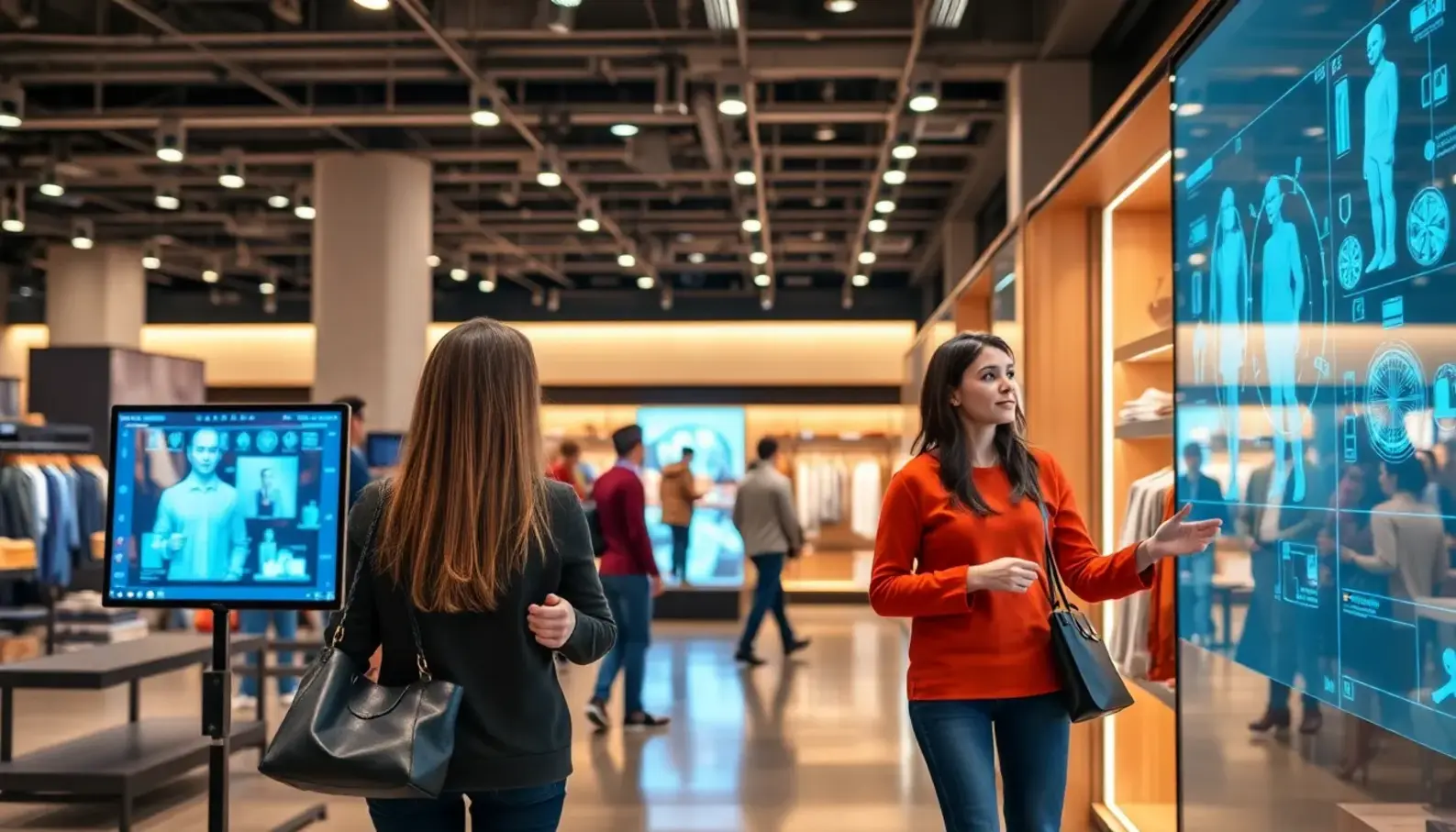 Shoppers enjoying a personalized retail experience powered by AI technology.