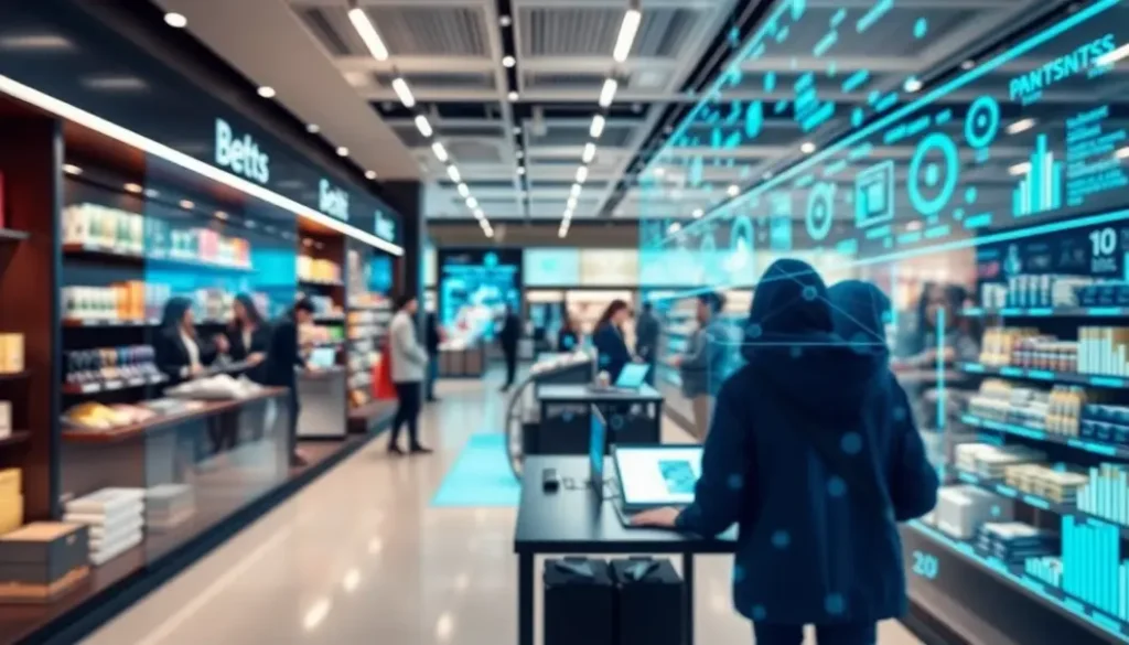 Dynamic representation of AI technology enhancing retail interactions.