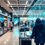 Dynamic representation of AI technology enhancing retail interactions.