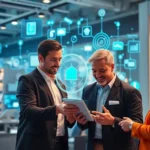 A group of retail educators working together with AI technology to improve educational strategies.