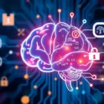 A graphic representing AI technology interwoven with retail elements.