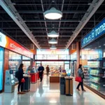 A dynamic collage of retail environments showcasing AI technologies in action.