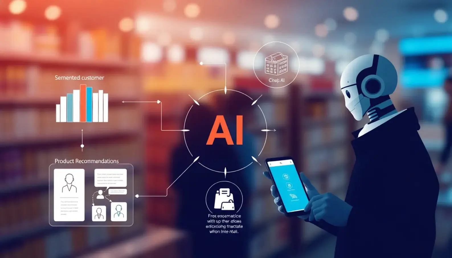 Retail environment integrating AI technologies to enhance customer interactions.