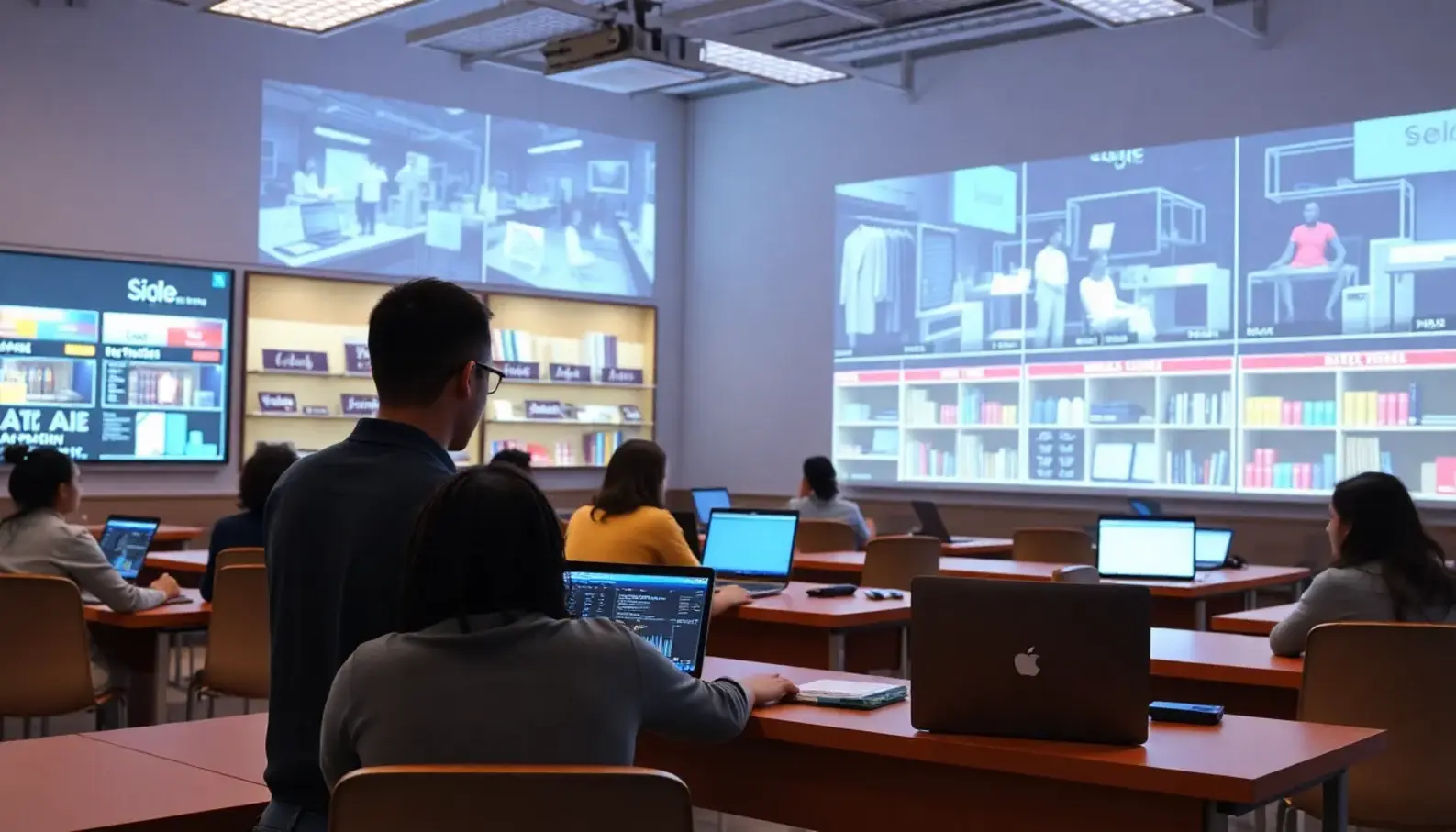 A designer utilizing AI in a virtual retail environment.