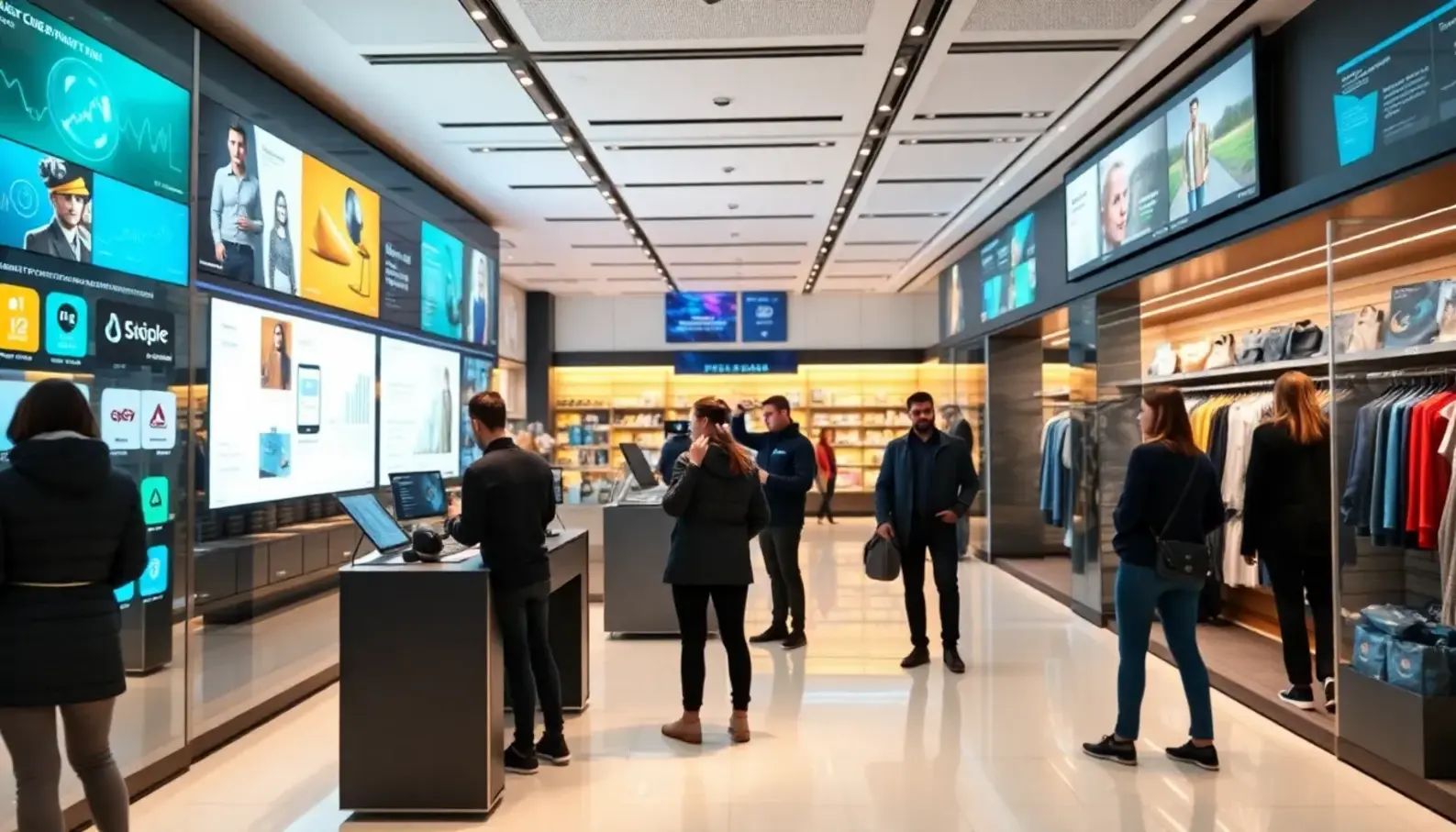 Retail environment integrating AI technologies to enhance customer interactions.