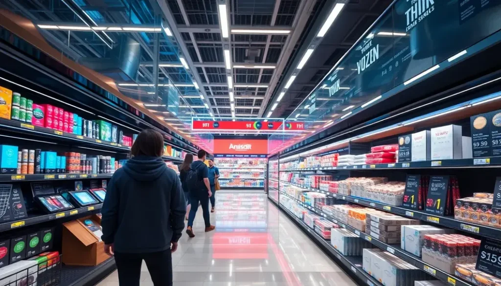 A modern retail space illustrating AI interactions with customers