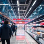 A modern retail space illustrating AI interactions with customers