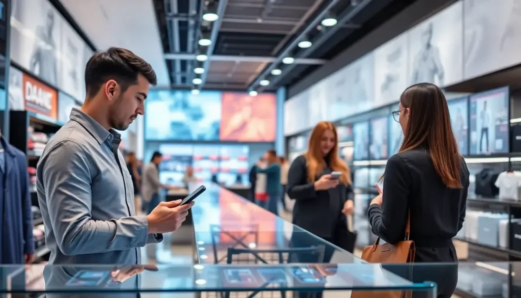 An advanced retail environment leveraging AI technology for customer engagement.