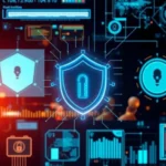 Collage of AI applications in cybersecurity featuring data analysis and threat detection.