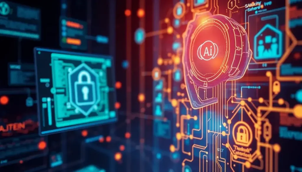 Illustration of AI's partnership with cybersecurity measures in a digital landscape.