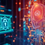 Illustration of AI's partnership with cybersecurity measures in a digital landscape.