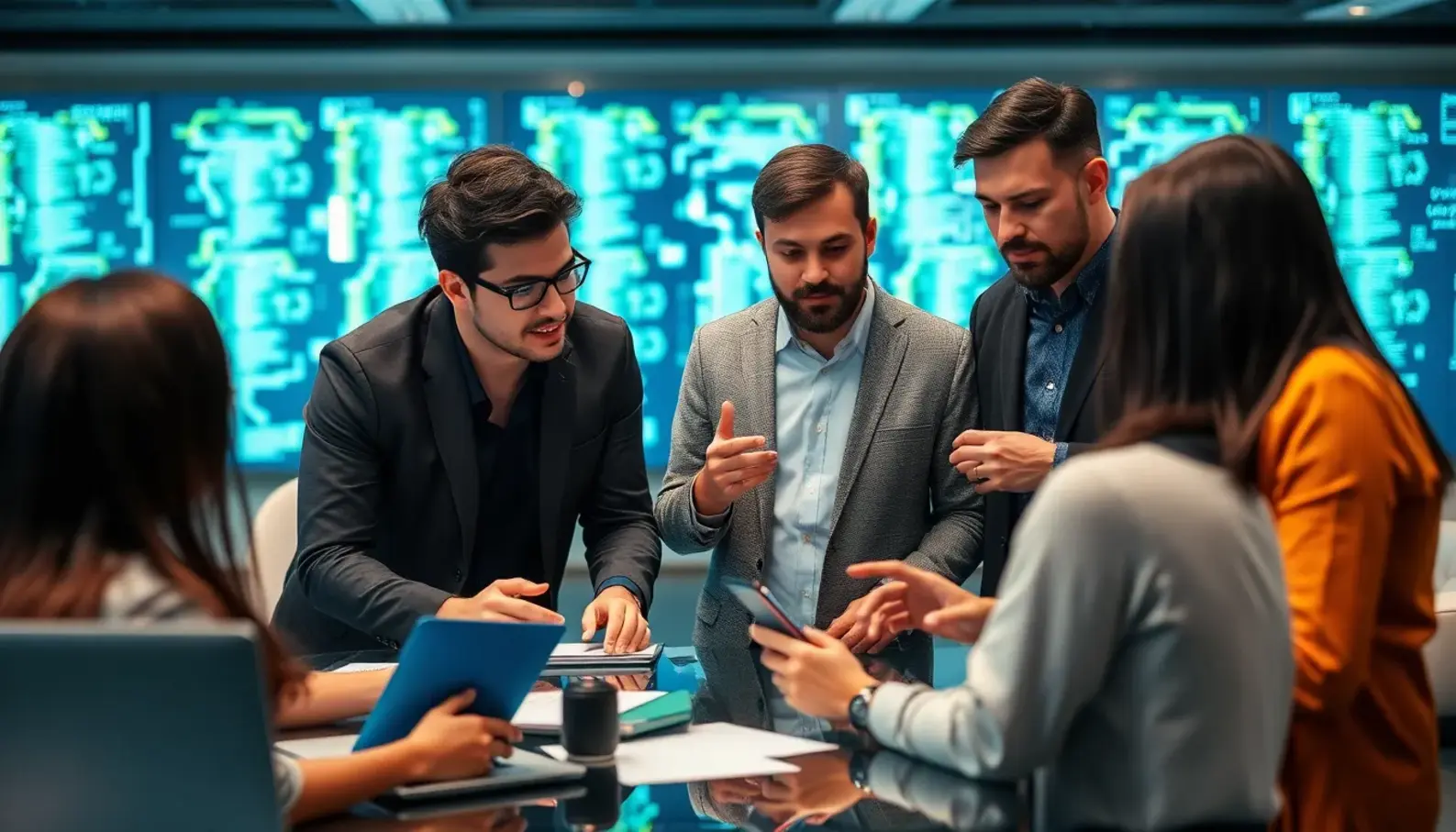 A high-tech environment where AI aids in monitoring and analyzing cybersecurity data.