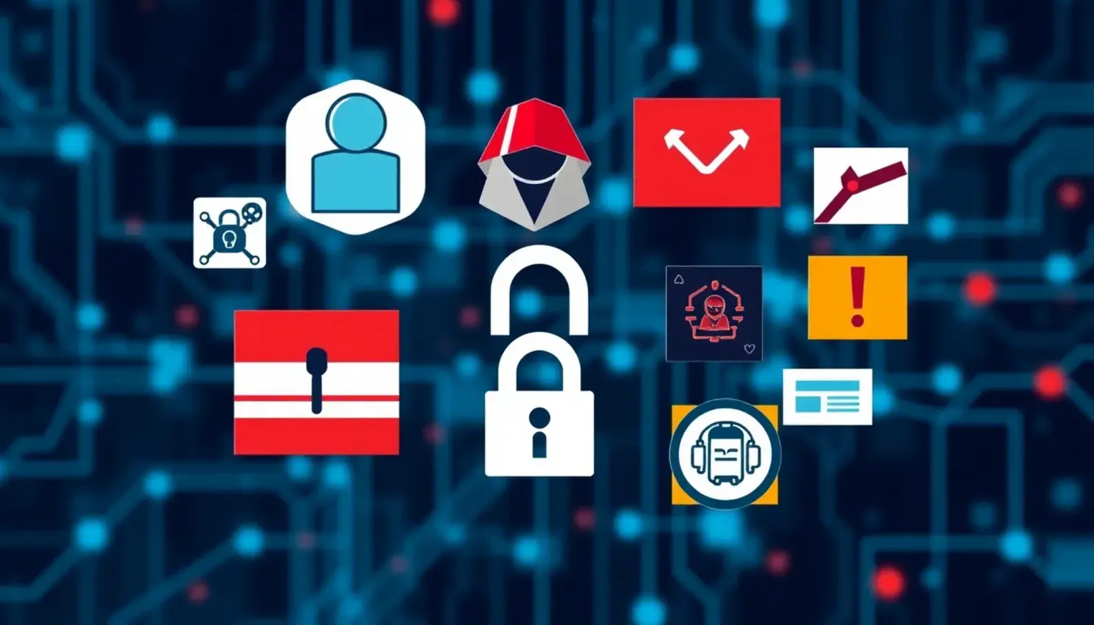A visual representation of diverse cybersecurity threats present in today’s digital environment.
