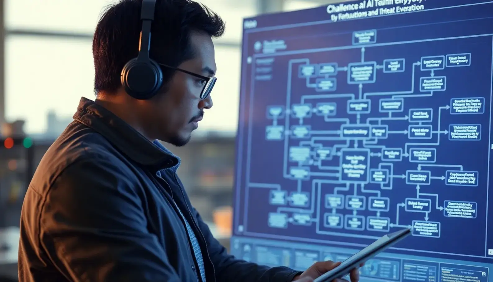 Inside view of cybersecurity experts utilizing AI technologies to enhance evaluation strategies.