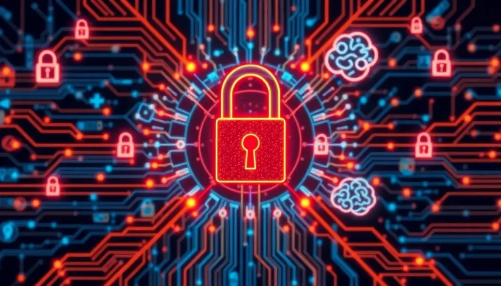 Artistic representation showcasing the interplay between AI technology and cybersecurity.
