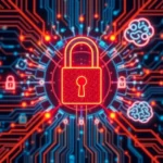 Artistic representation showcasing the interplay between AI technology and cybersecurity.