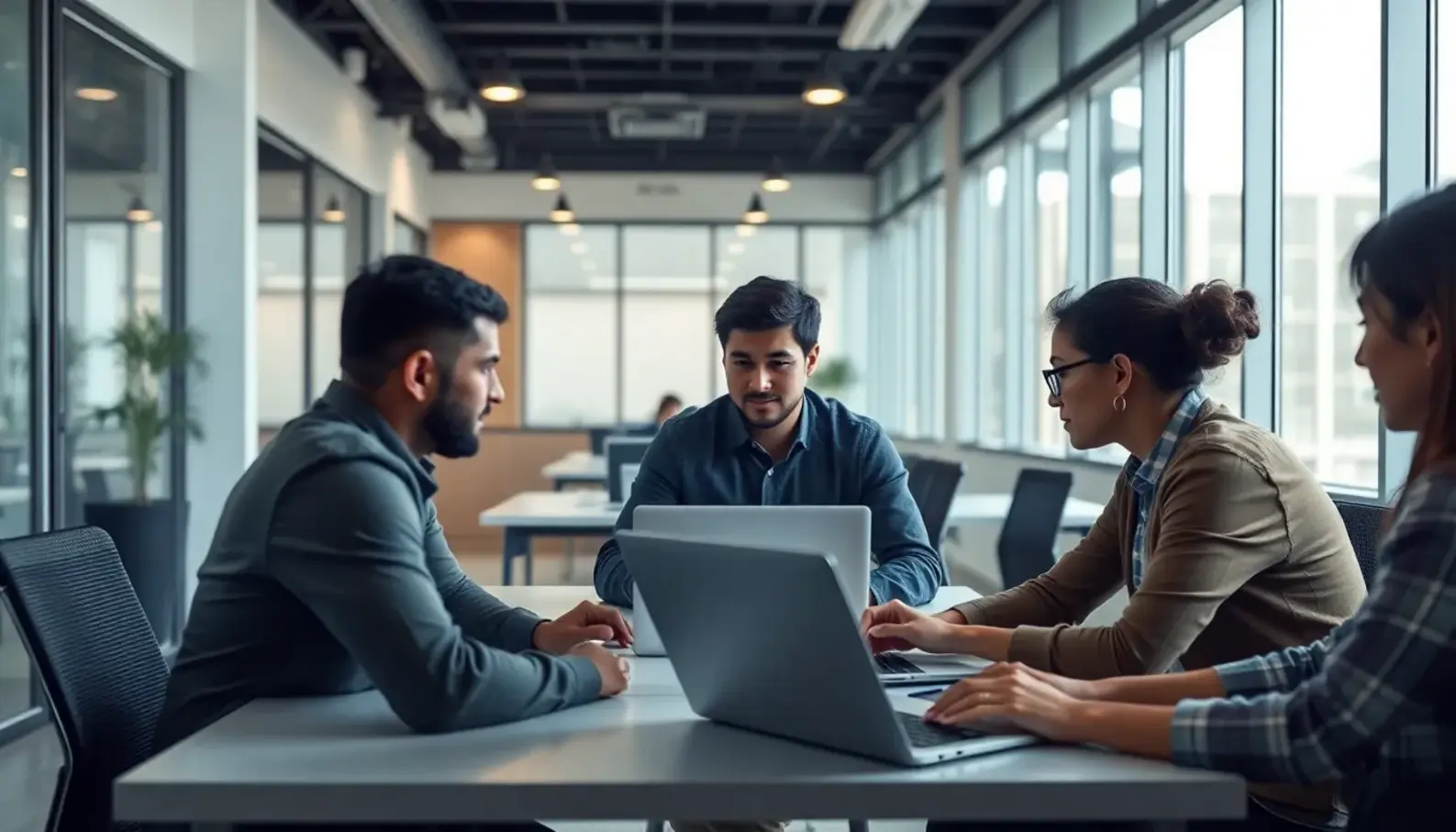 AI-driven cybersecurity control room with analysts monitoring threat data.